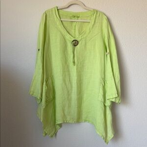 Catwalk Studio Ramie Tunic Lagenlook Lime Green Boho Oversized Top M